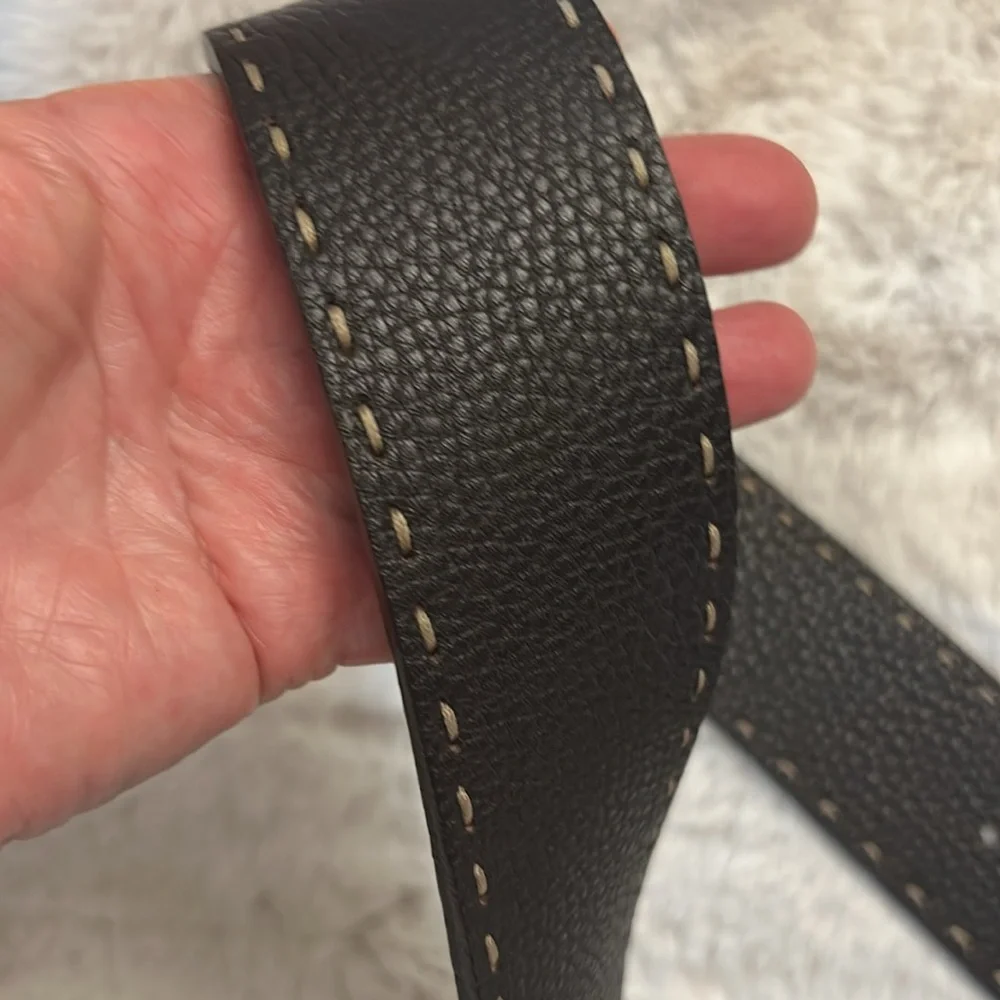 Fendi Dark Brown Leather Belt with Silver Round Buckle